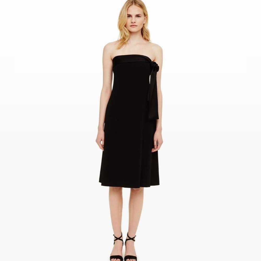 Club Monaco Size 10 Black Tymber Side Tie Midi Length A Line Dress w Satin Band
